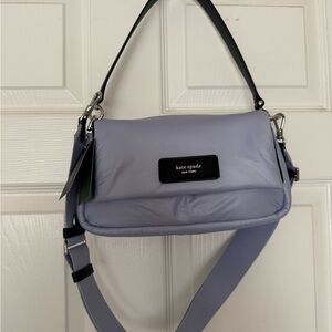 kate spade Lavender Puffer Crossbody Bag with Black Strap